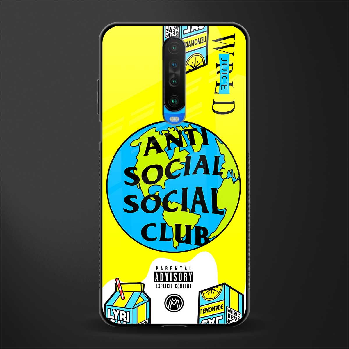 anti social social club x juice wrld glass case for poco x2 image