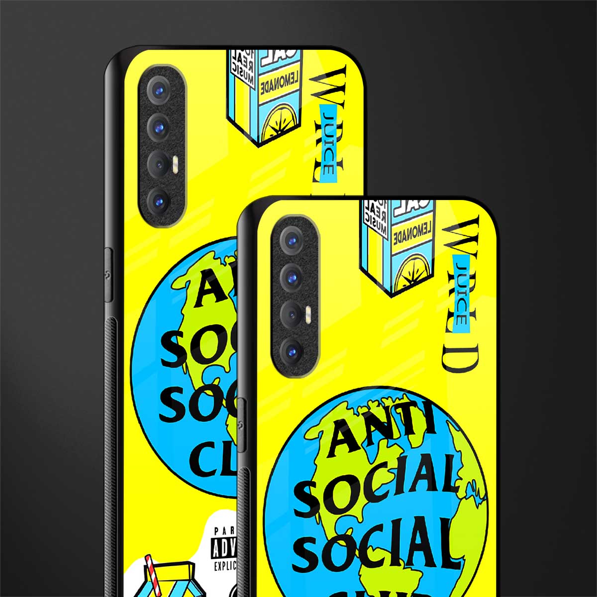anti social social club x juice wrld glass case for oppo reno 3 pro image-2