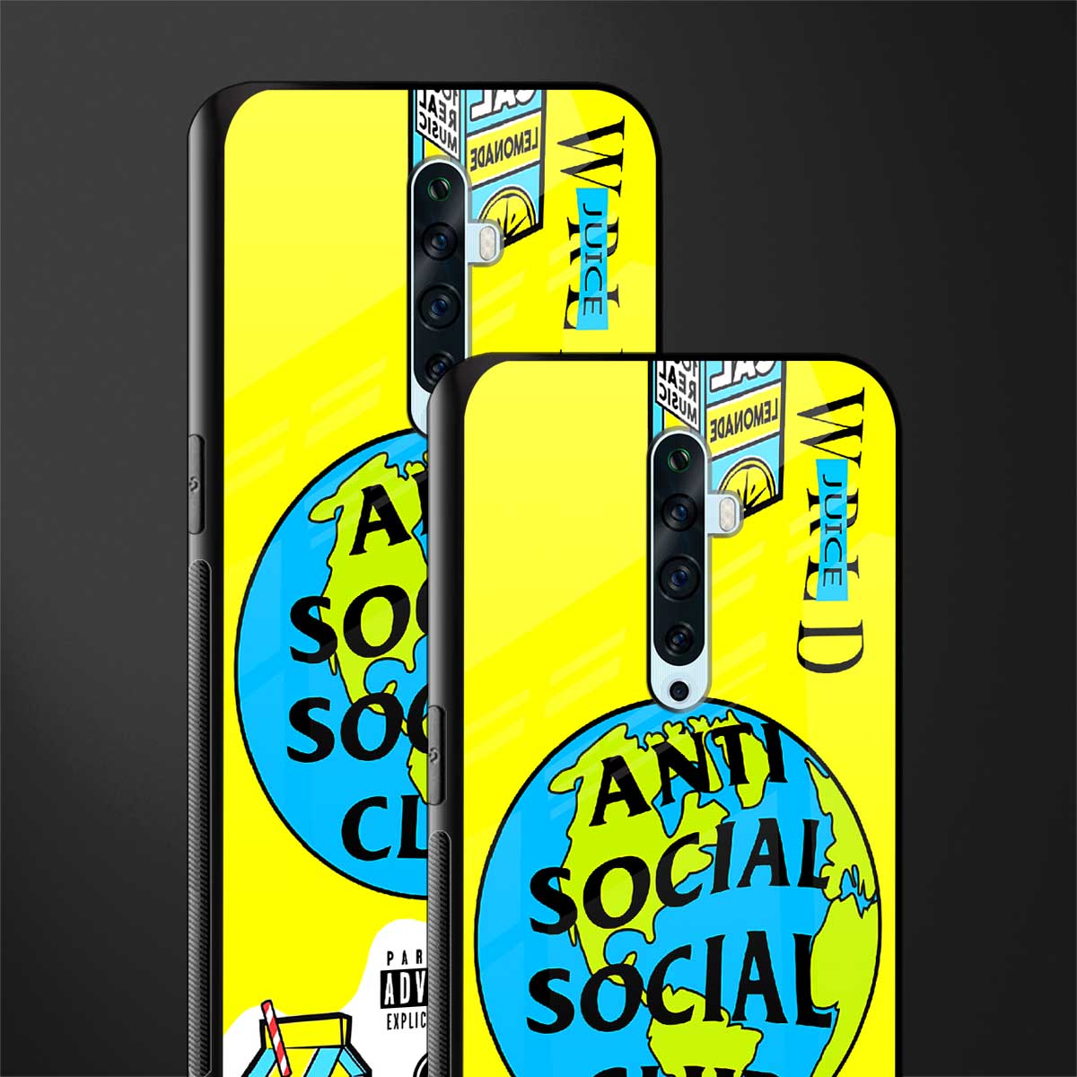 anti social social club x juice wrld glass case for oppo reno 2f image-2