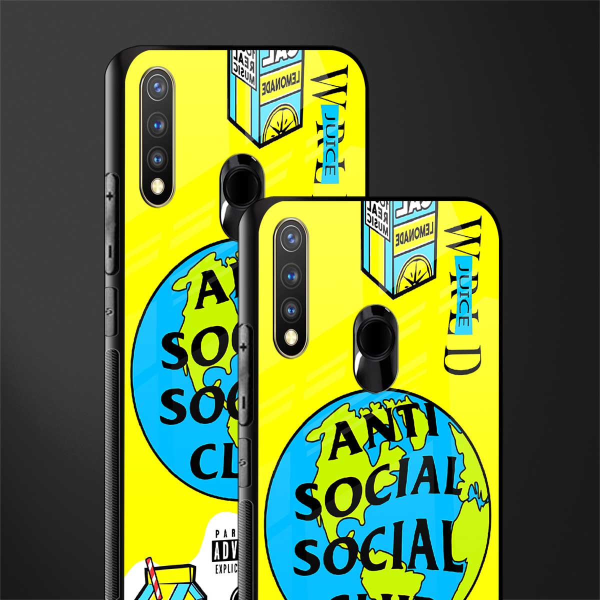 anti social social club x juice wrld glass case for vivo y19 image-2