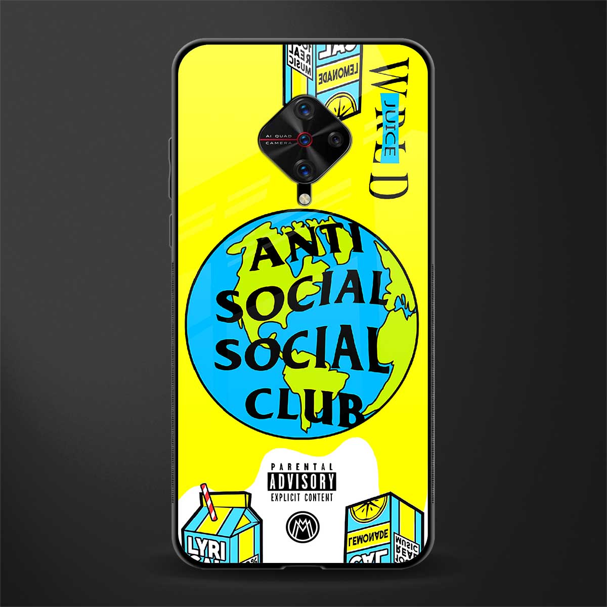anti social social club x juice wrld glass case for vivo s1 pro image