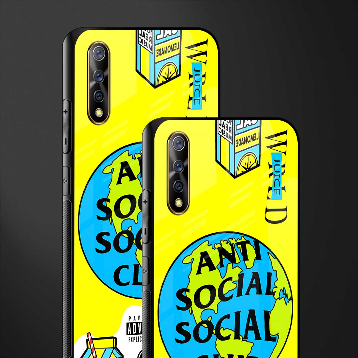 anti social social club x juice wrld glass case for vivo s1 image-2