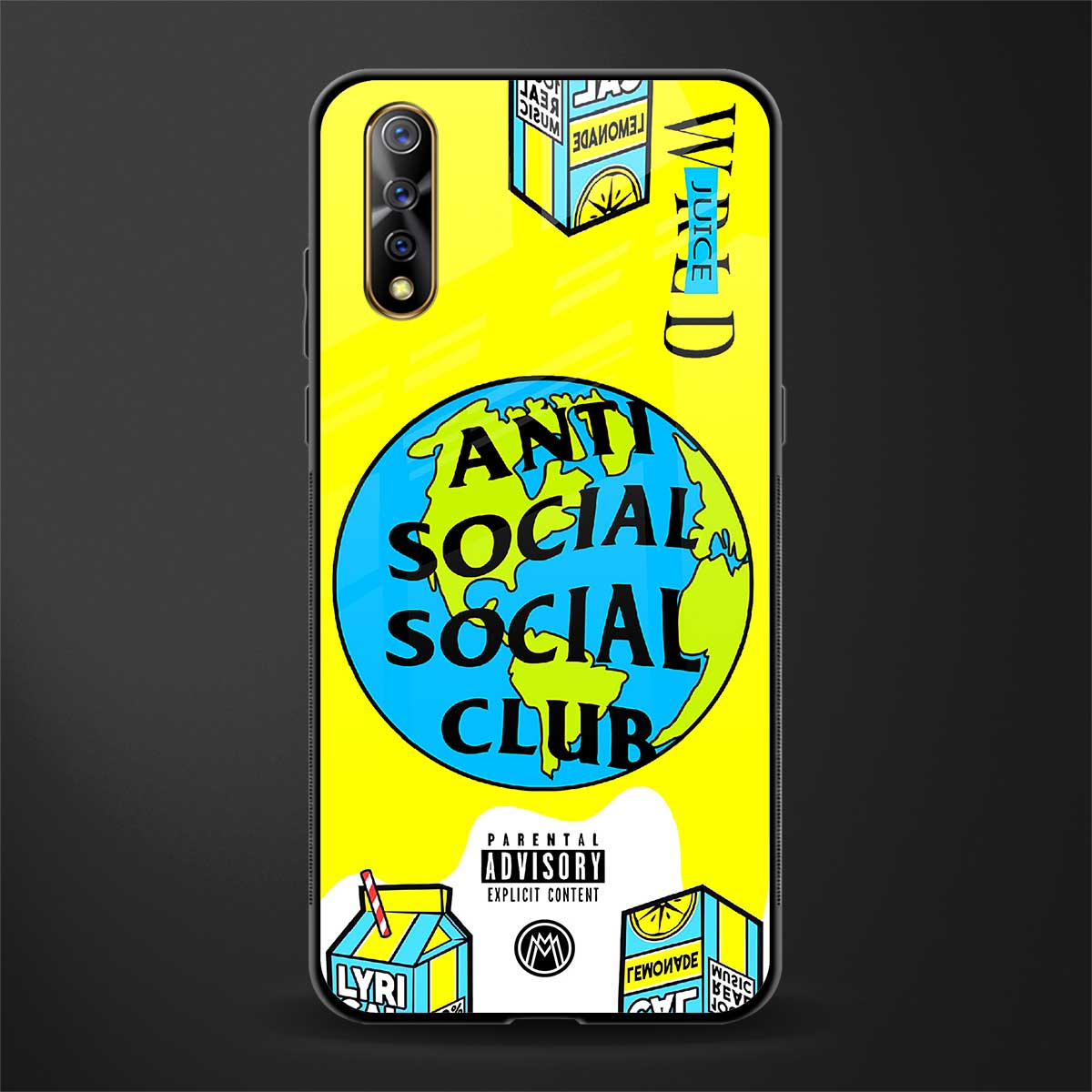 anti social social club x juice wrld glass case for vivo s1 image