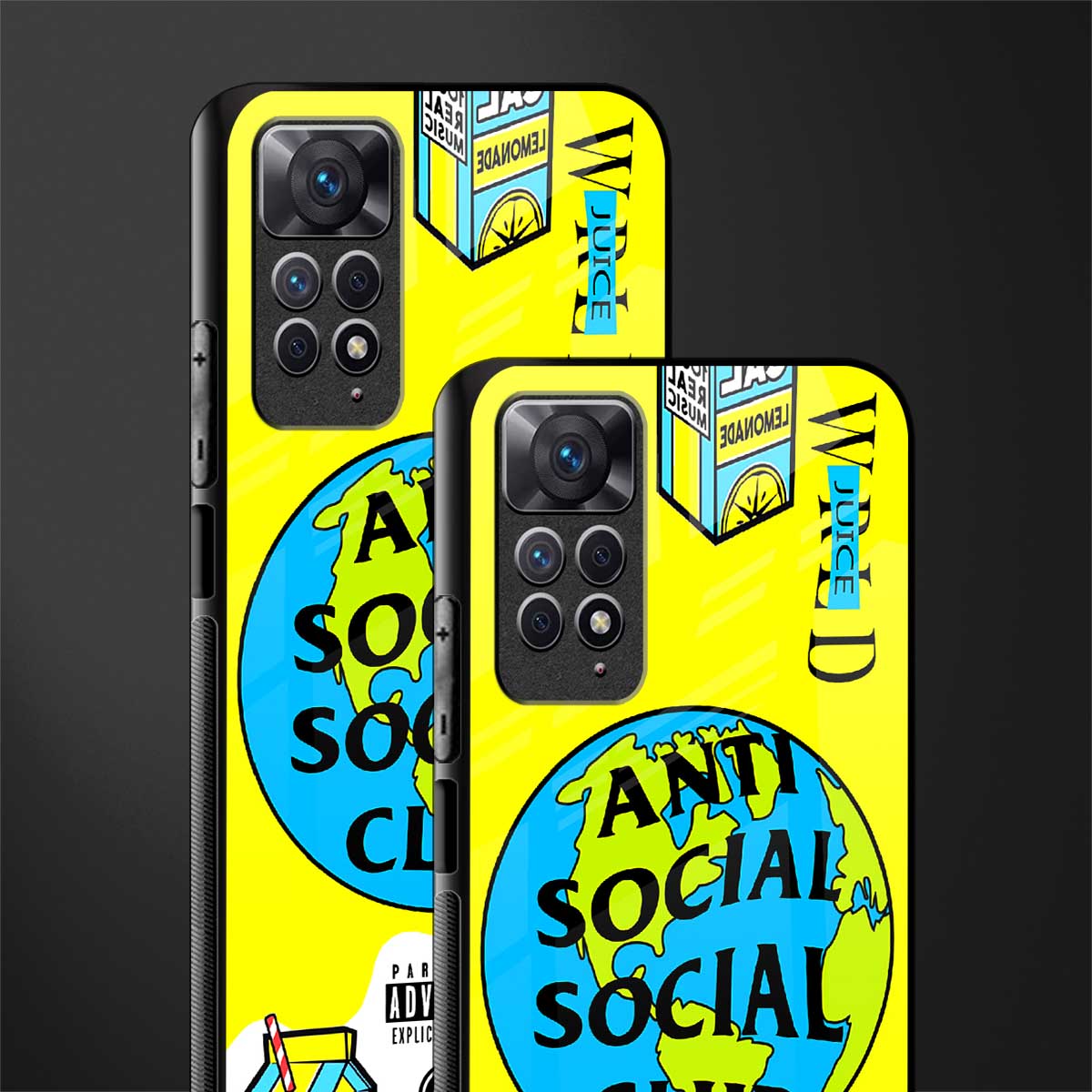anti social social club x juice wrld glass case for redmi note 11 image-2
