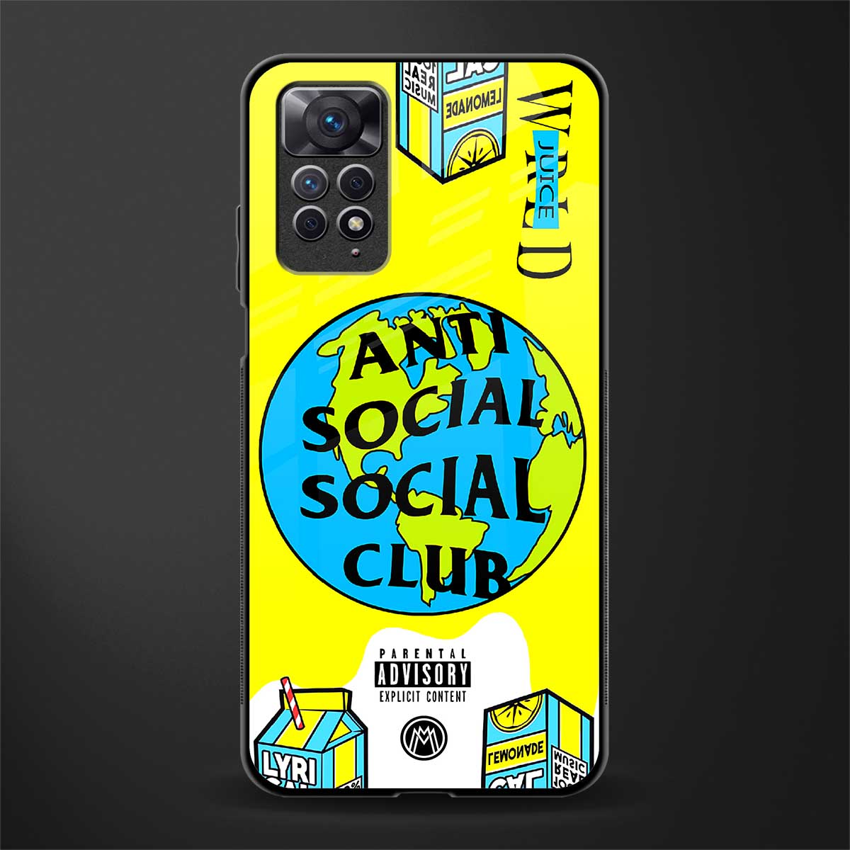 anti social social club x juice wrld glass case for redmi note 11 image
