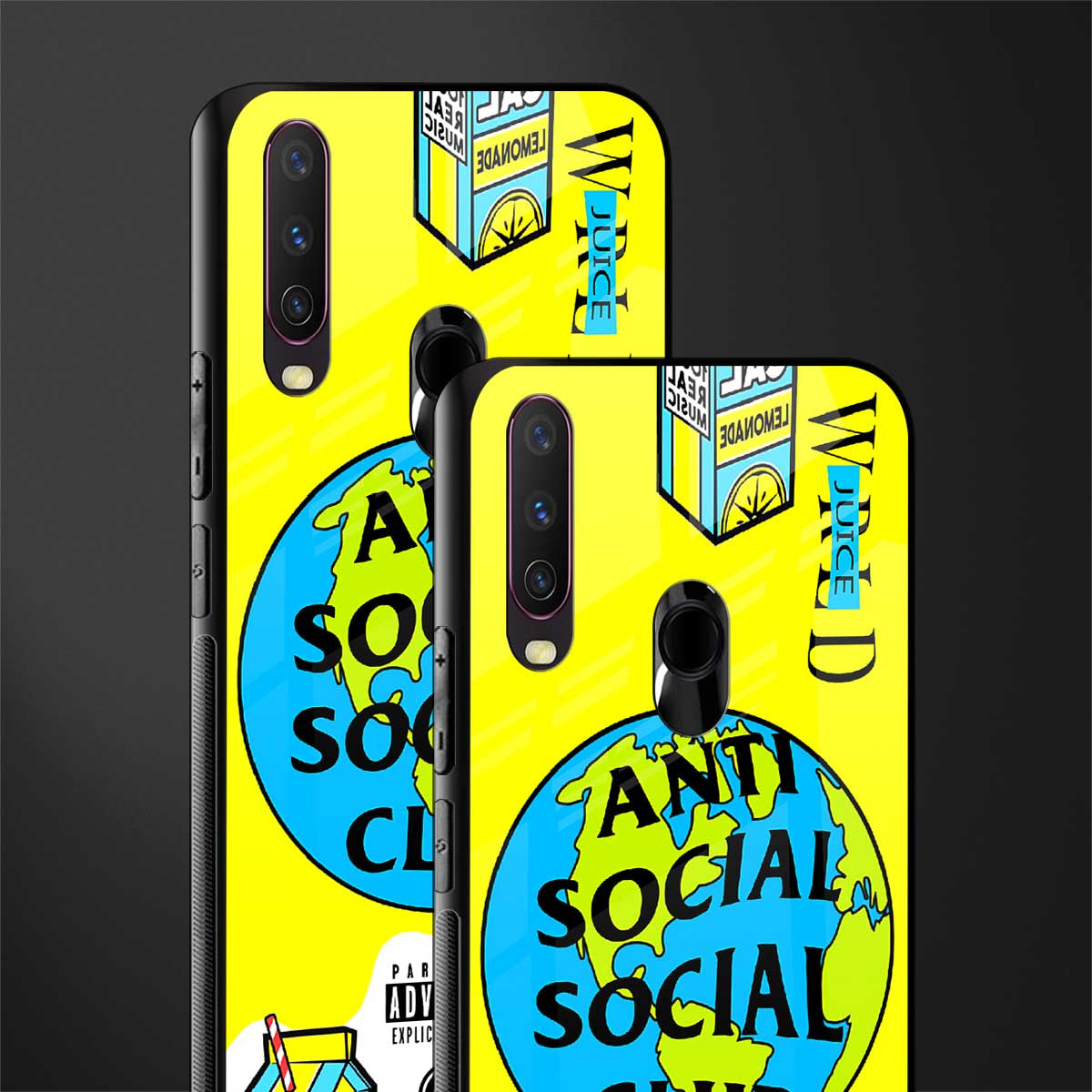 anti social social club x juice wrld glass case for vivo y12 image-2