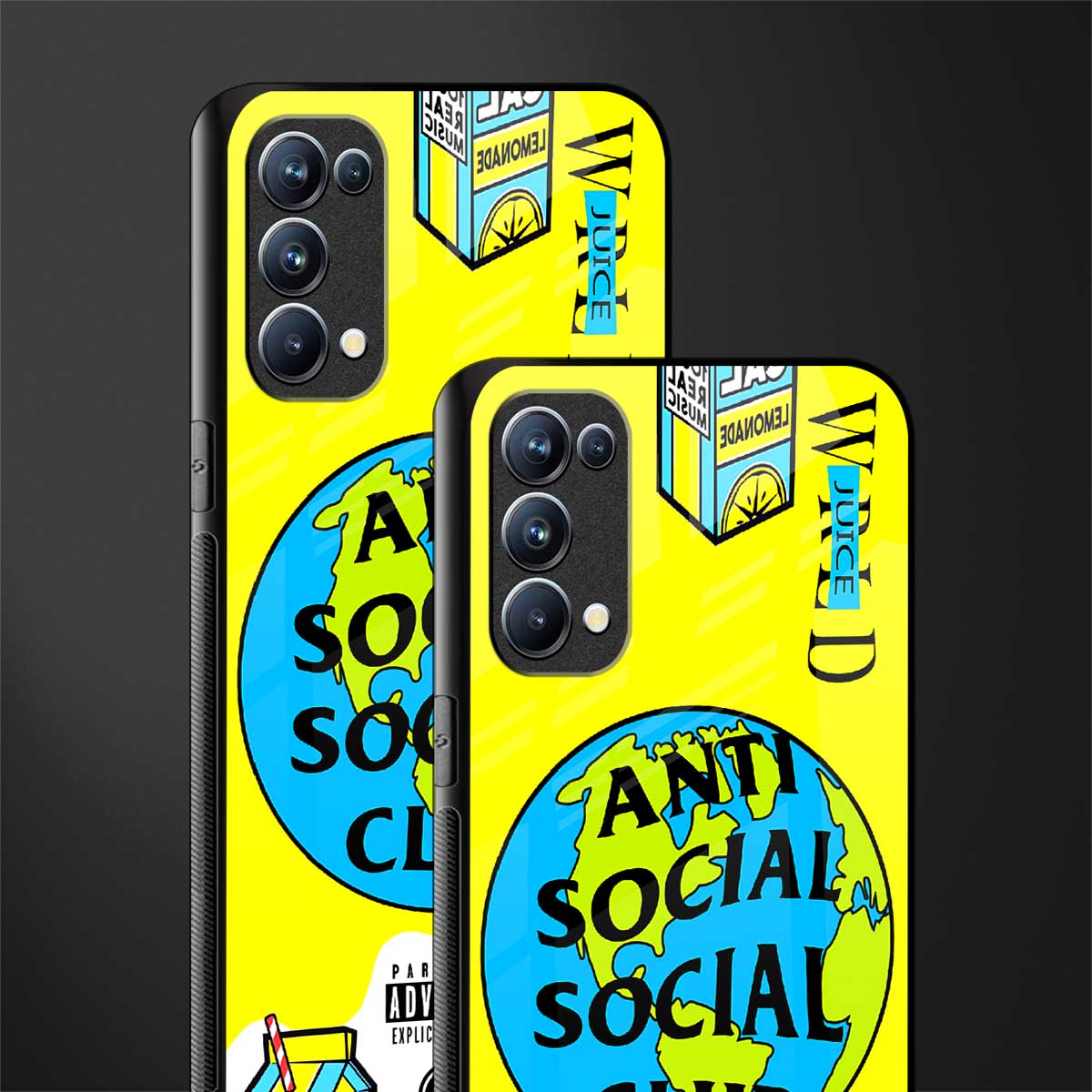 anti social social club x juice wrld glass case for oppo reno 5 pro image-2