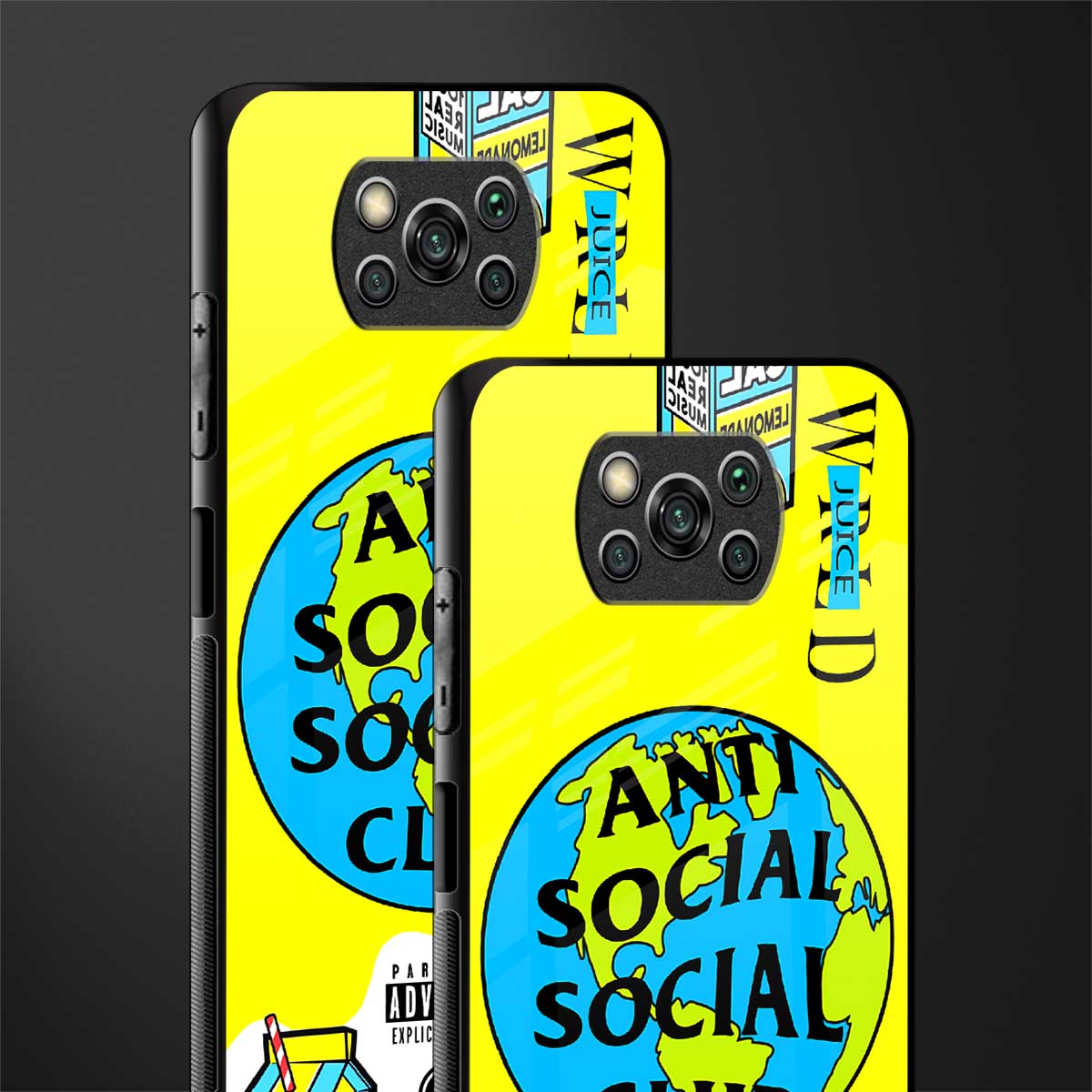 anti social social club x juice wrld glass case for poco x3 pro image-2