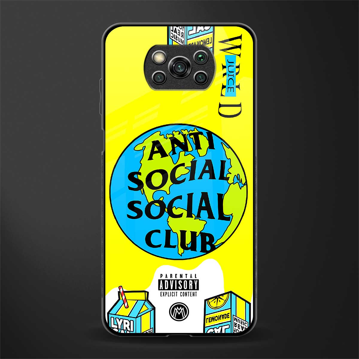 anti social social club x juice wrld glass case for poco x3 image