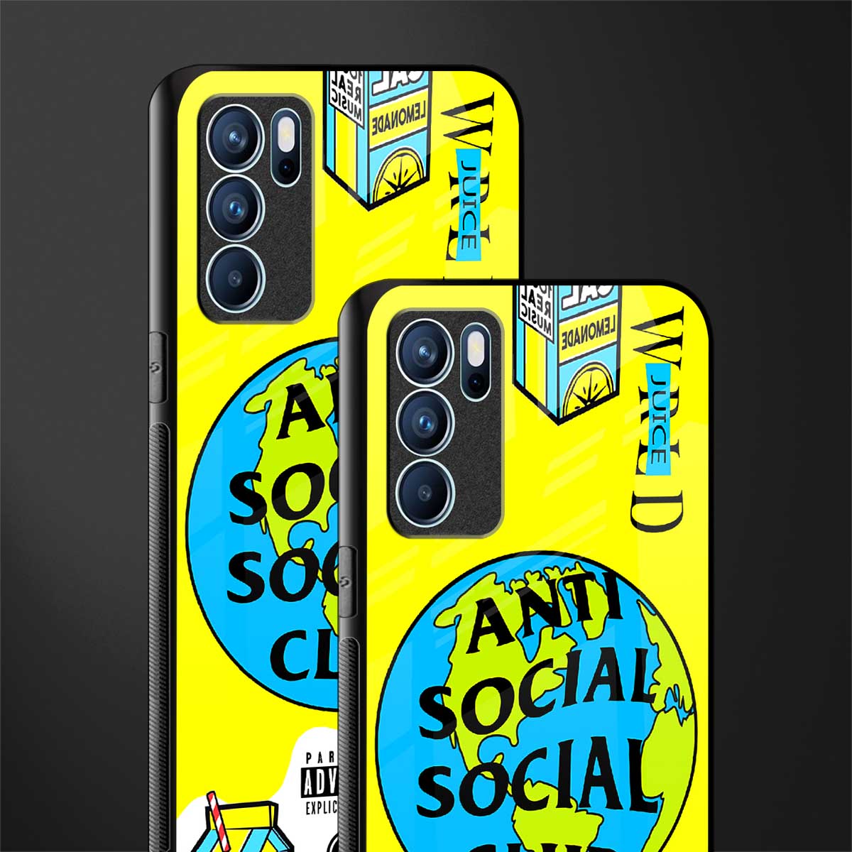 anti social social club x juice wrld glass case for oppo reno6 5g image-2