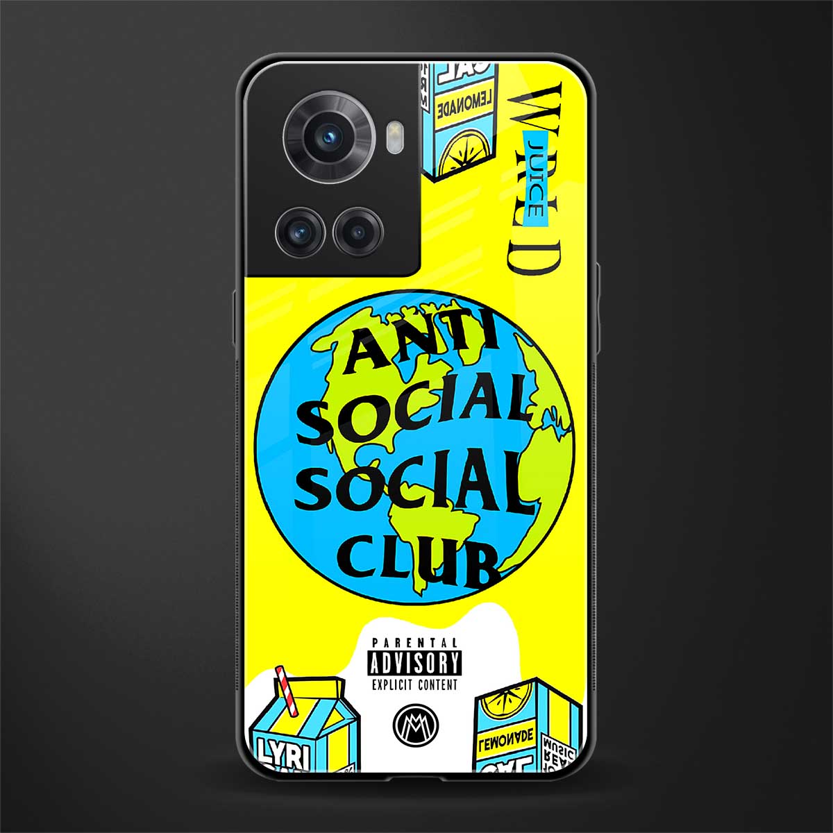 anti social social club x juice wrld back phone cover | glass case for oneplus 10r 5g