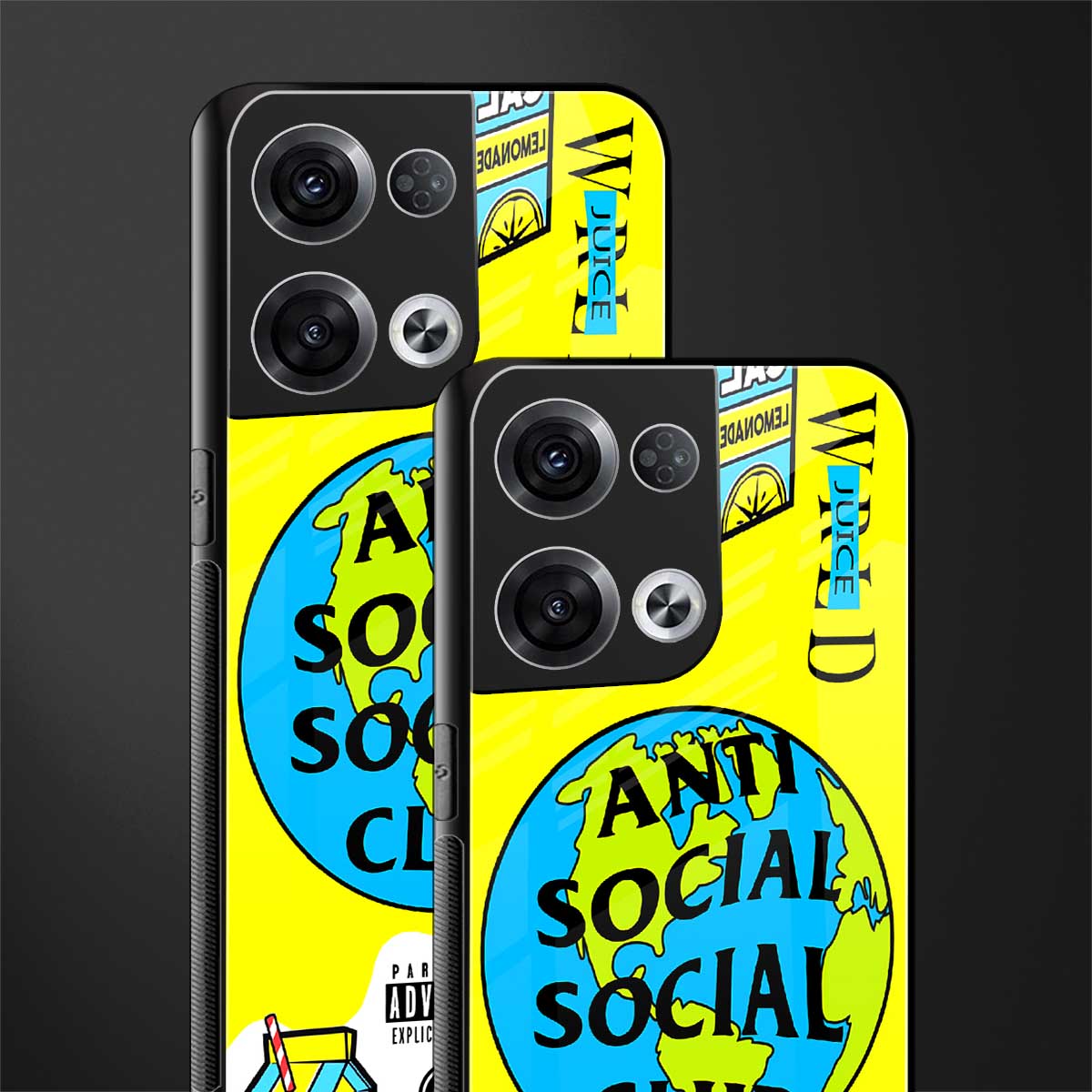 anti social social club x juice wrld back phone cover | glass case for oppo reno 8 pro