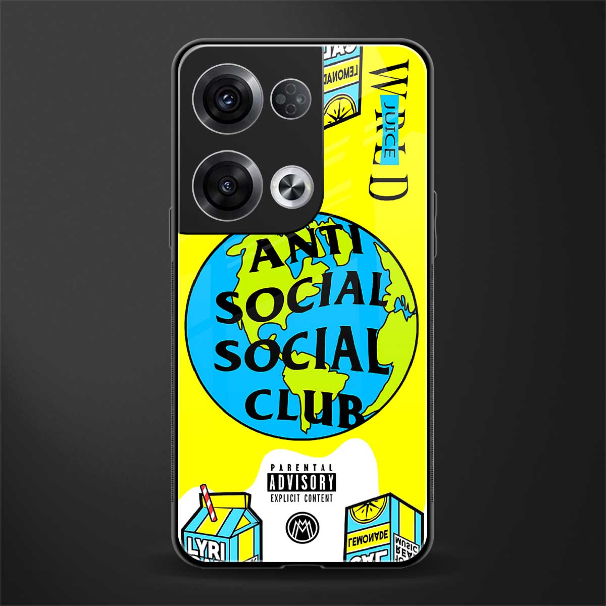 anti social social club x juice wrld back phone cover | glass case for oppo reno 8 pro