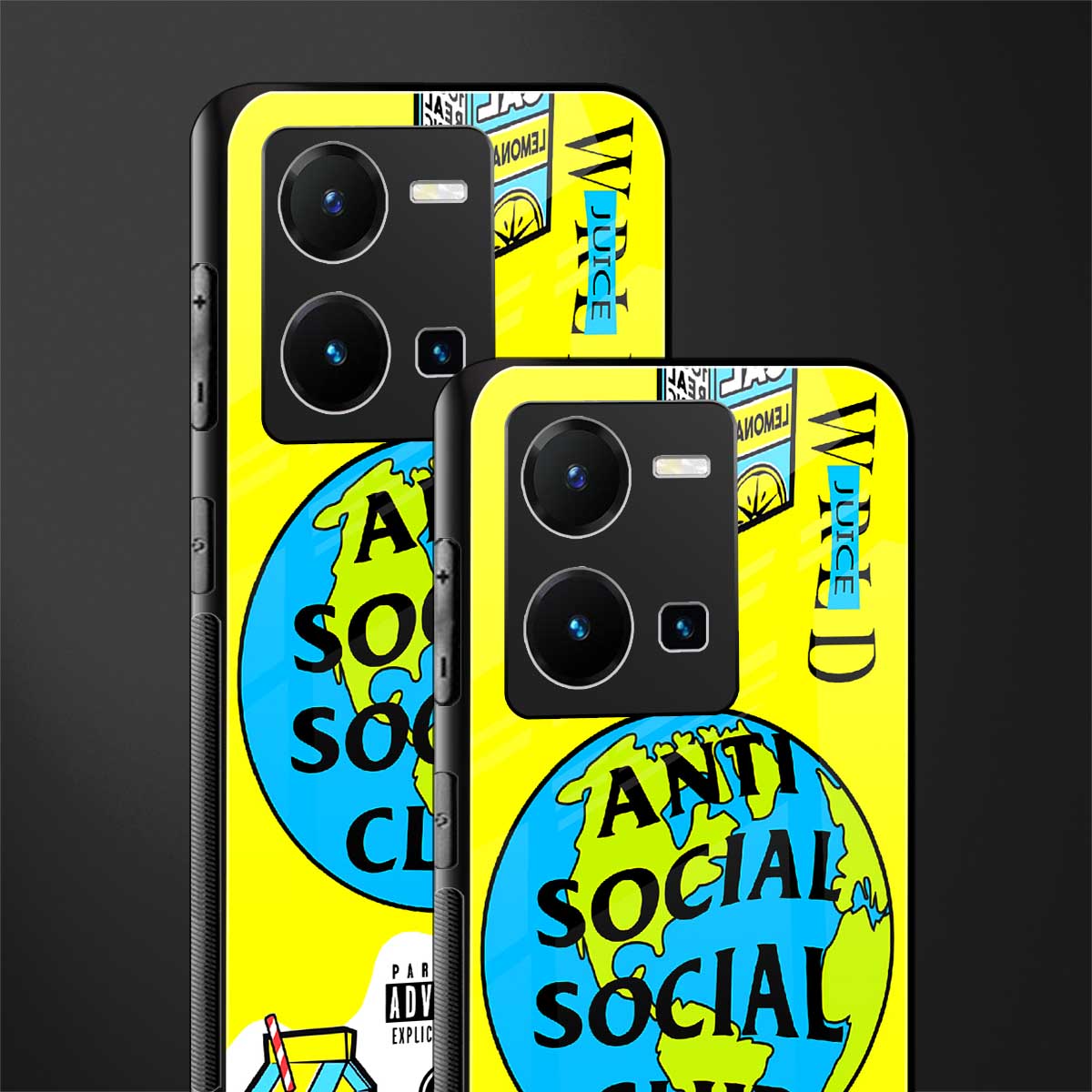 anti social social club x juice wrld back phone cover | glass case for vivo y35 4g