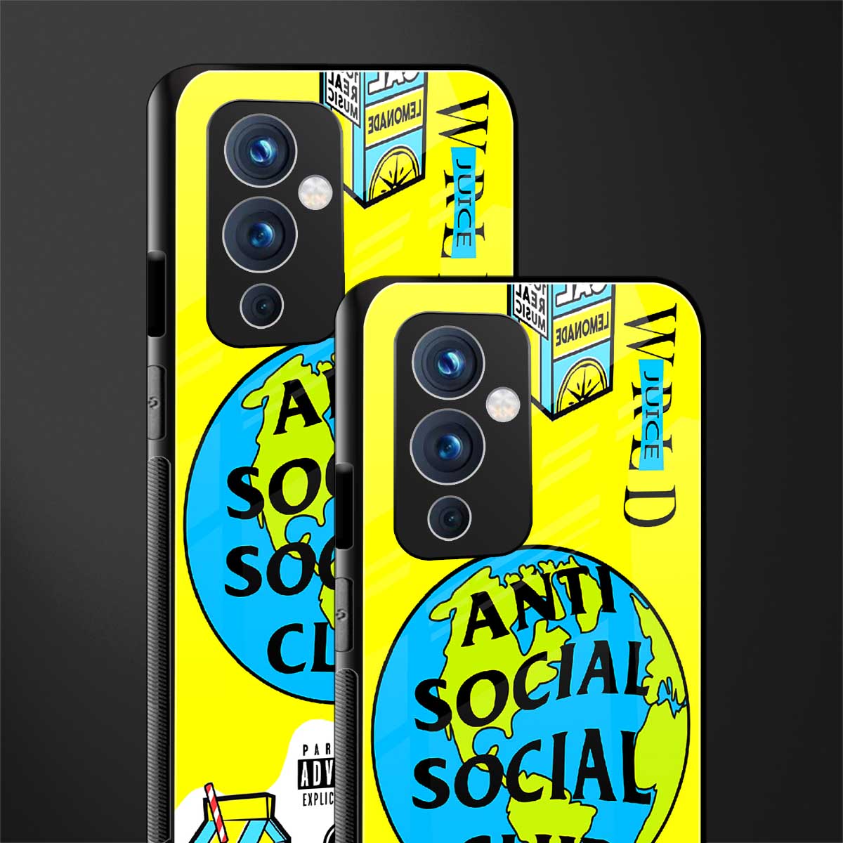 anti social social club x juice wrld back phone cover | glass case for oneplus 9