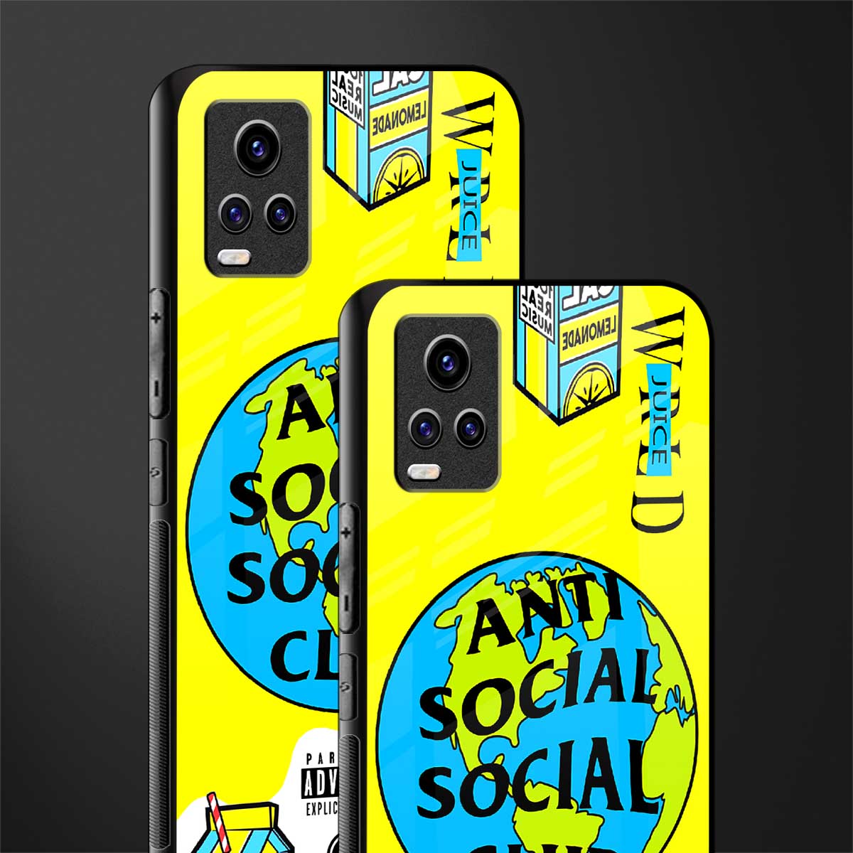 anti social social club x juice wrld back phone cover | glass case for vivo v21e 4g