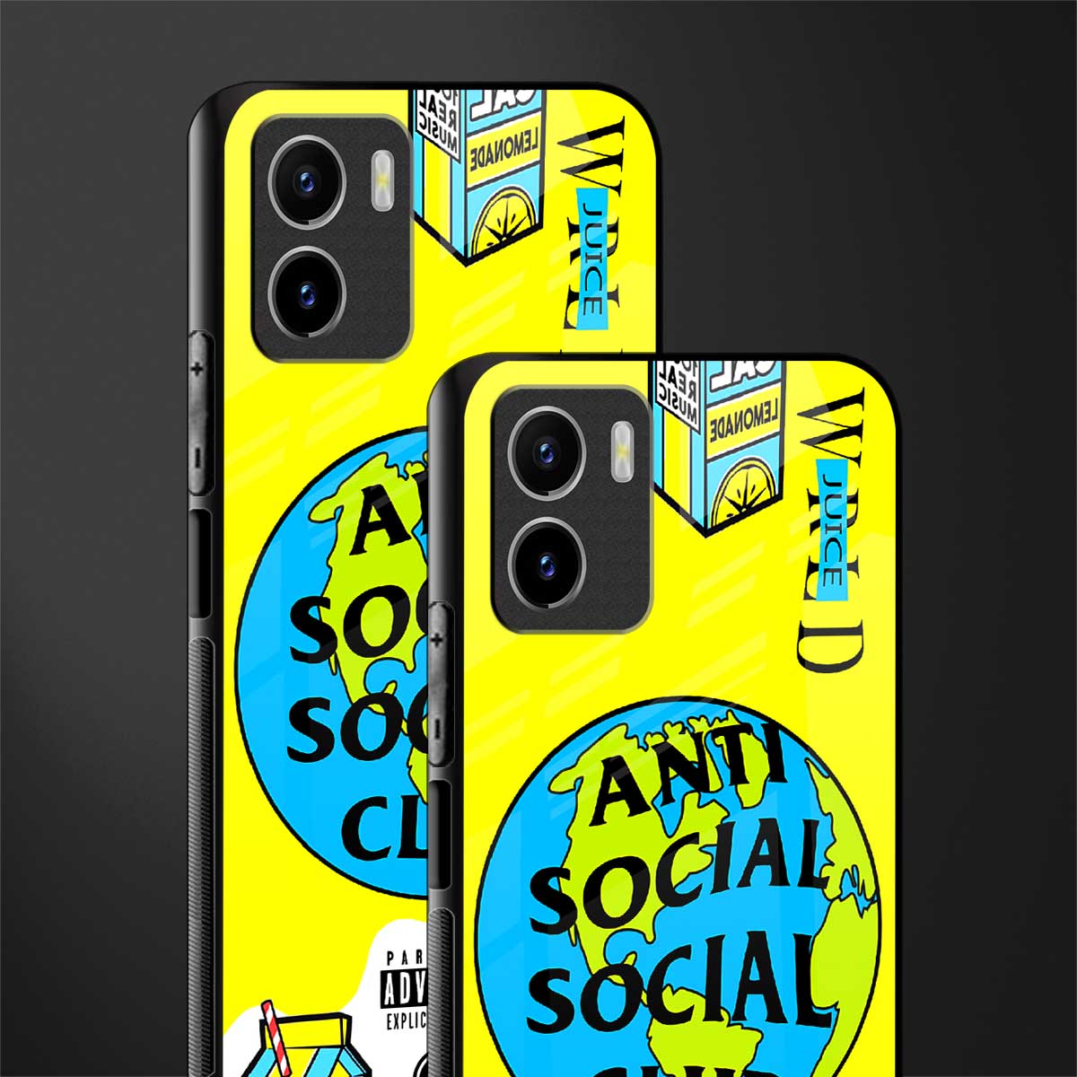 anti social social club x juice wrld back phone cover | glass case for vivo y72
