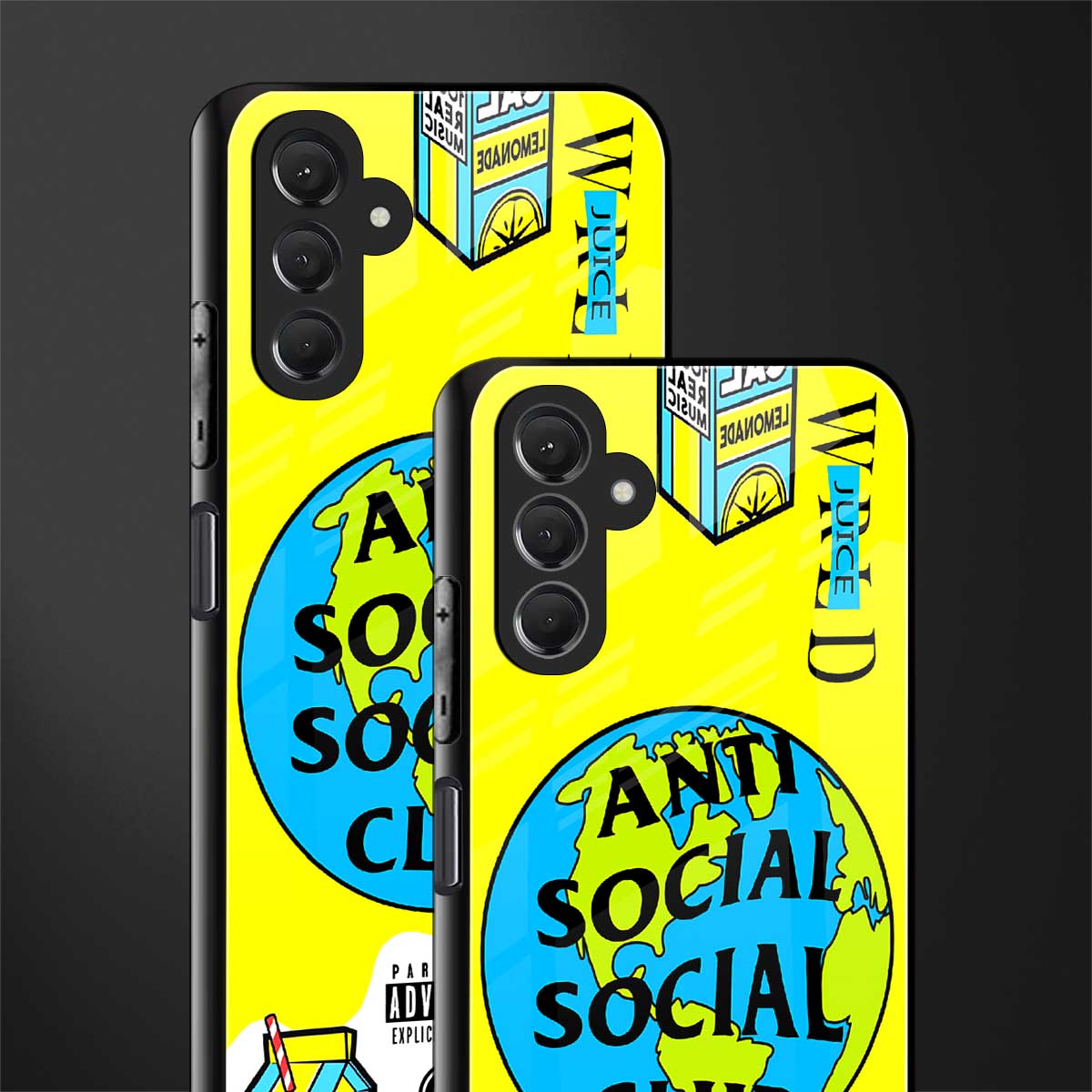 anti social social club x juice wrld back phone cover | glass case for samsun galaxy a24 4g