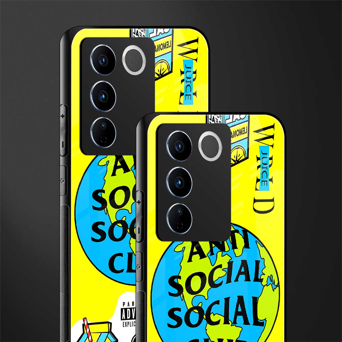 anti social social club x juice wrld back phone cover | glass case for vivo v27 pro 5g