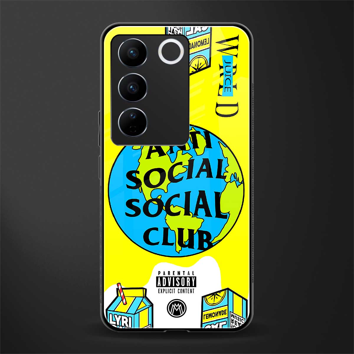anti social social club x juice wrld back phone cover | glass case for vivo v27 pro 5g