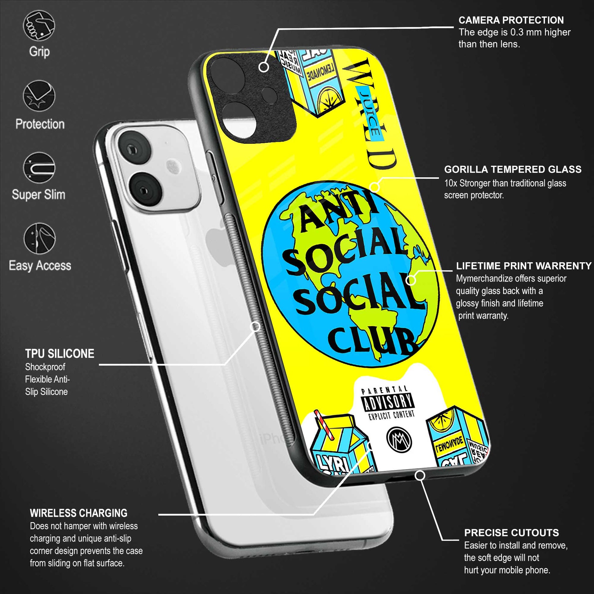 anti social social club x juice wrld glass case for phone case | glass case for samsung galaxy s23 ultra