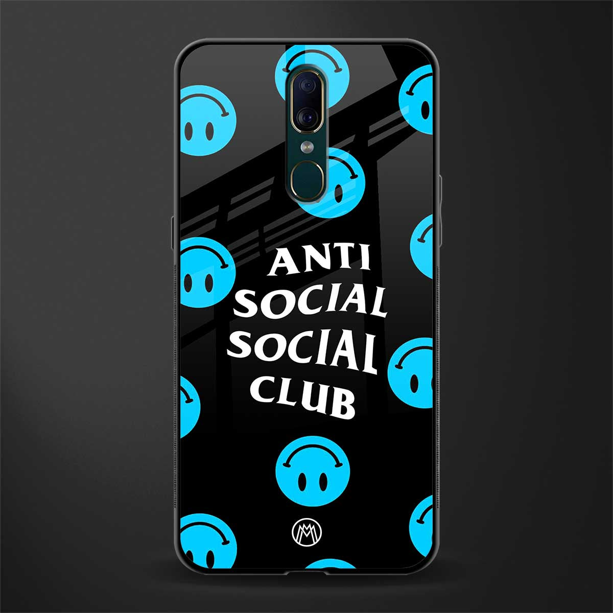 anti social social club x smileys glass case for oppo f11 image