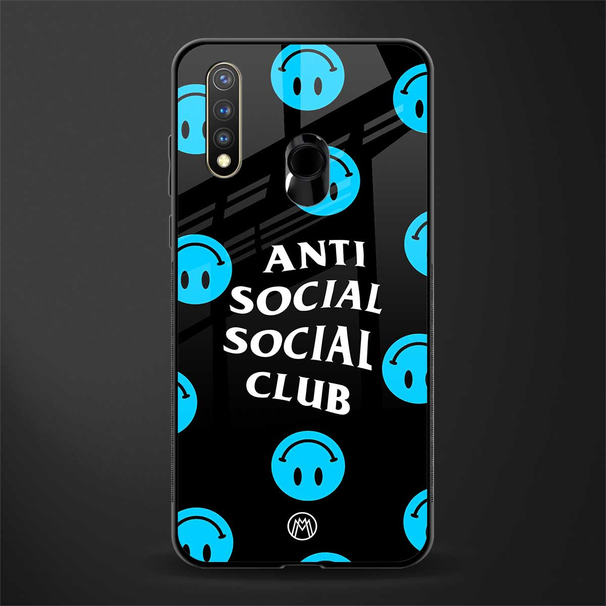 anti social social club x smileys glass case for vivo y19 image
