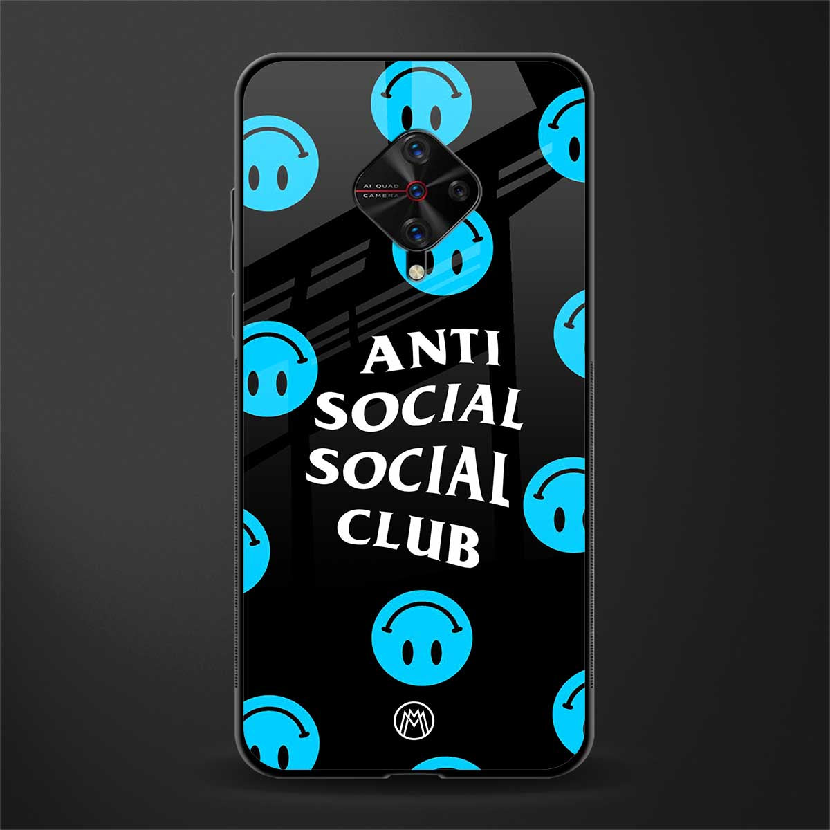 anti social social club x smileys glass case for vivo s1 pro image