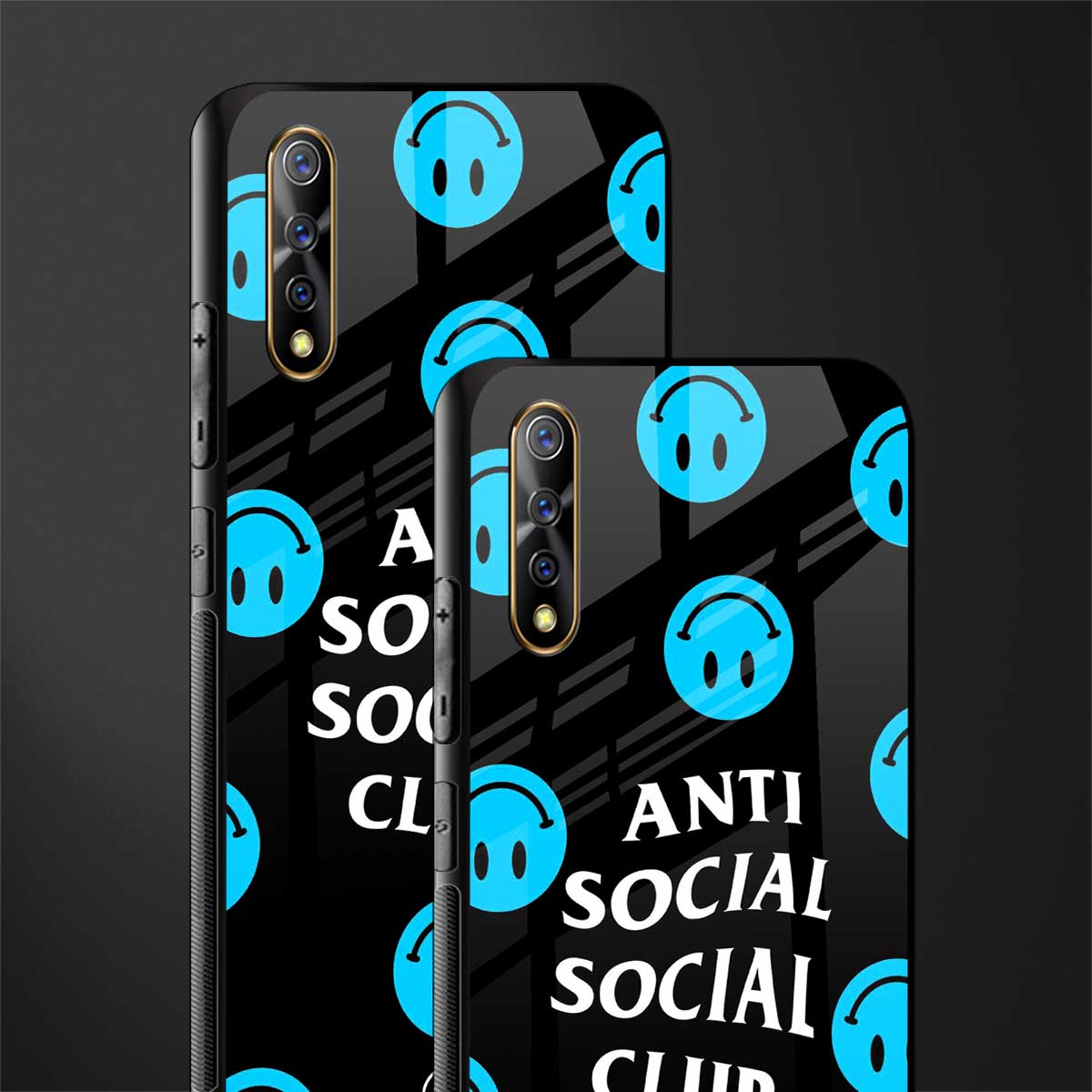 anti social social club x smileys glass case for vivo s1 image-2