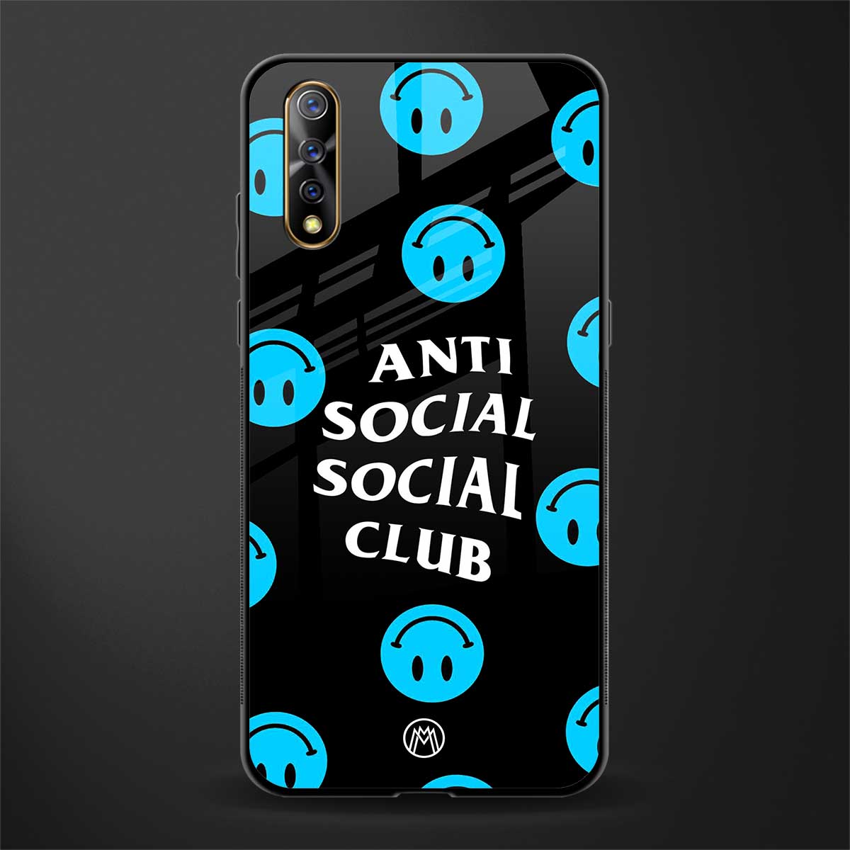 anti social social club x smileys glass case for vivo s1 image