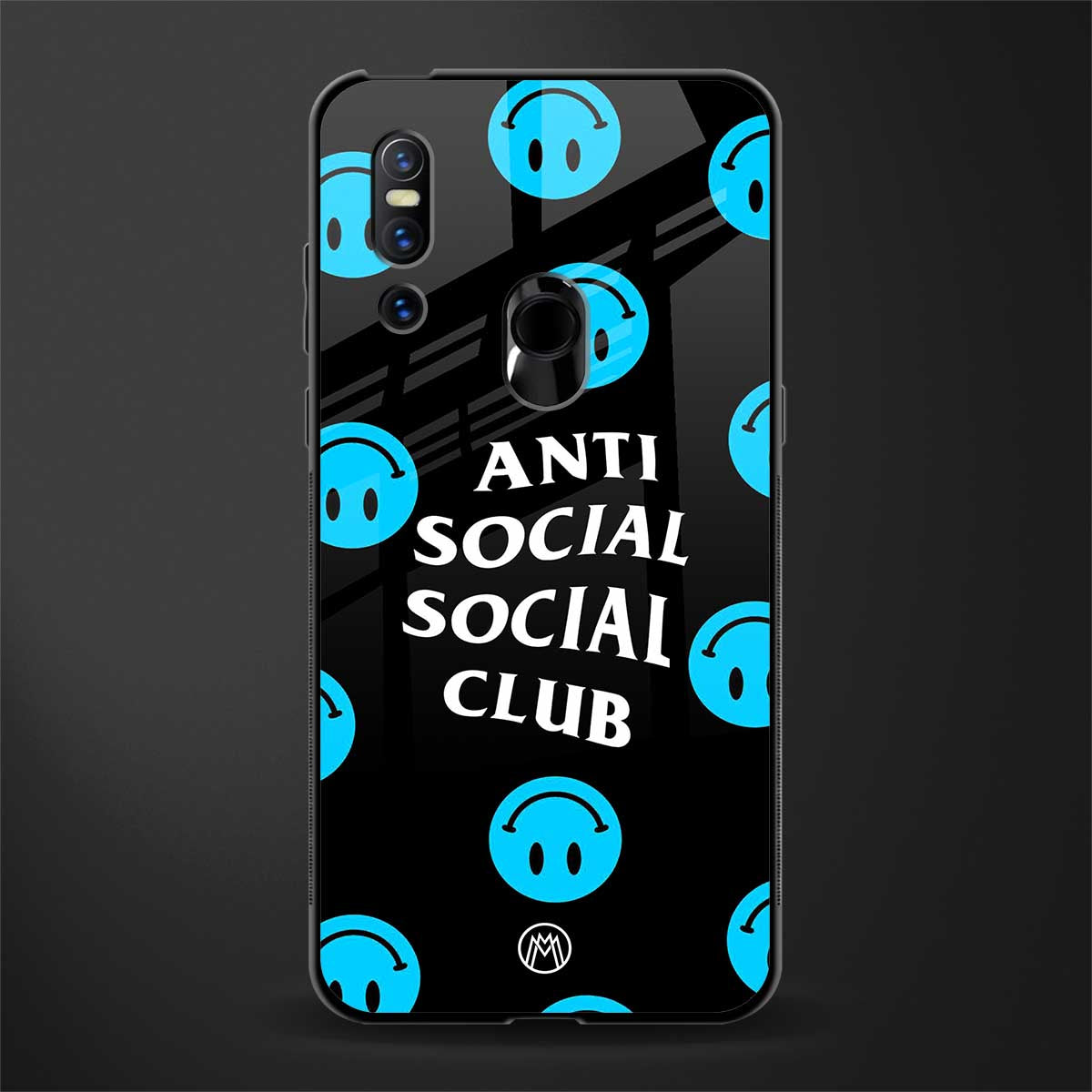 anti social social club x smileys glass case for vivo v15 image