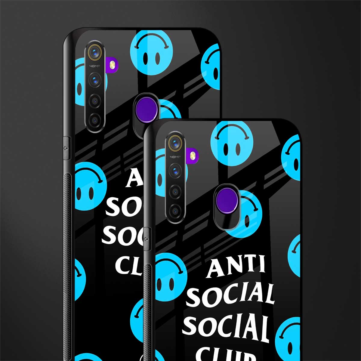 anti social social club x smileys glass case for realme 5i image-2