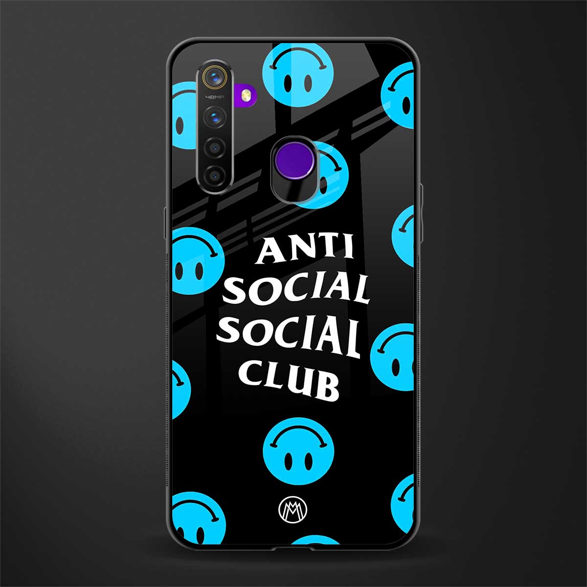 anti social social club x smileys glass case for realme 5i image