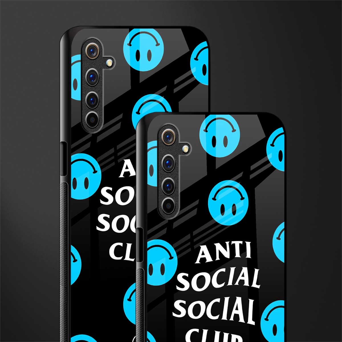 anti social social club x smileys glass case for realme 6 image-2