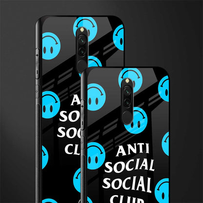 anti social social club x smileys glass case for redmi 8 image-2