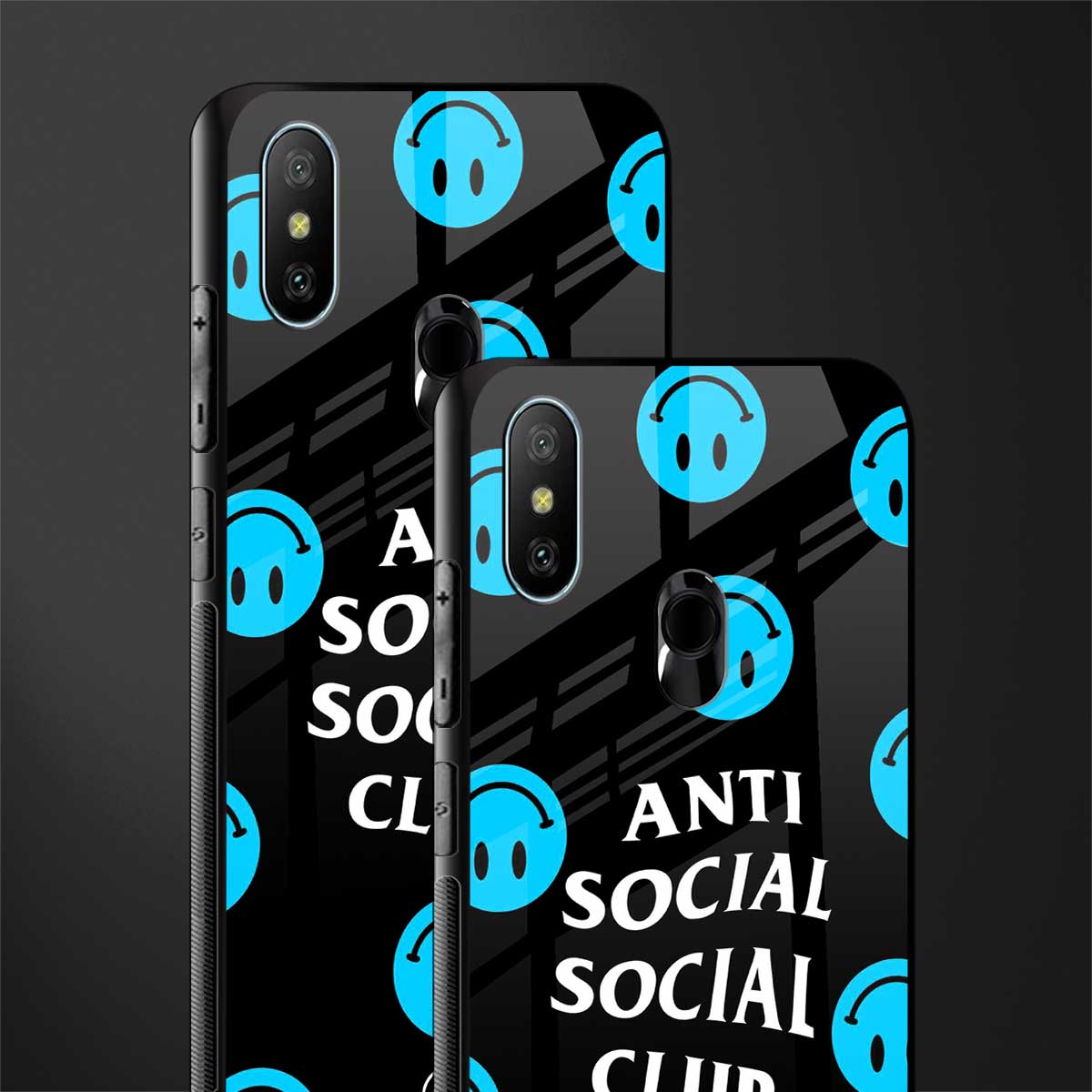 anti social social club x smileys glass case for redmi 6 pro image-2