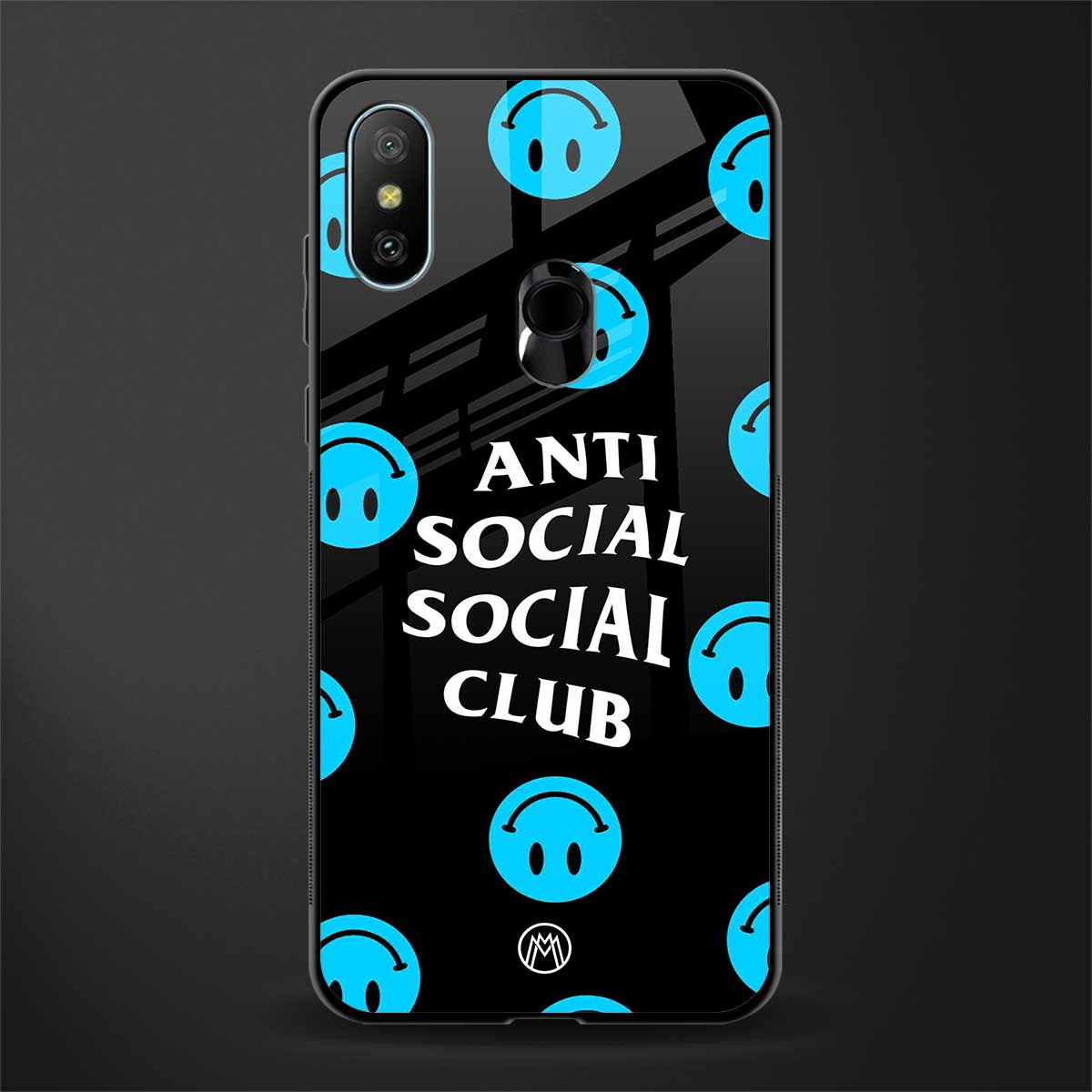 anti social social club x smileys glass case for redmi 6 pro image