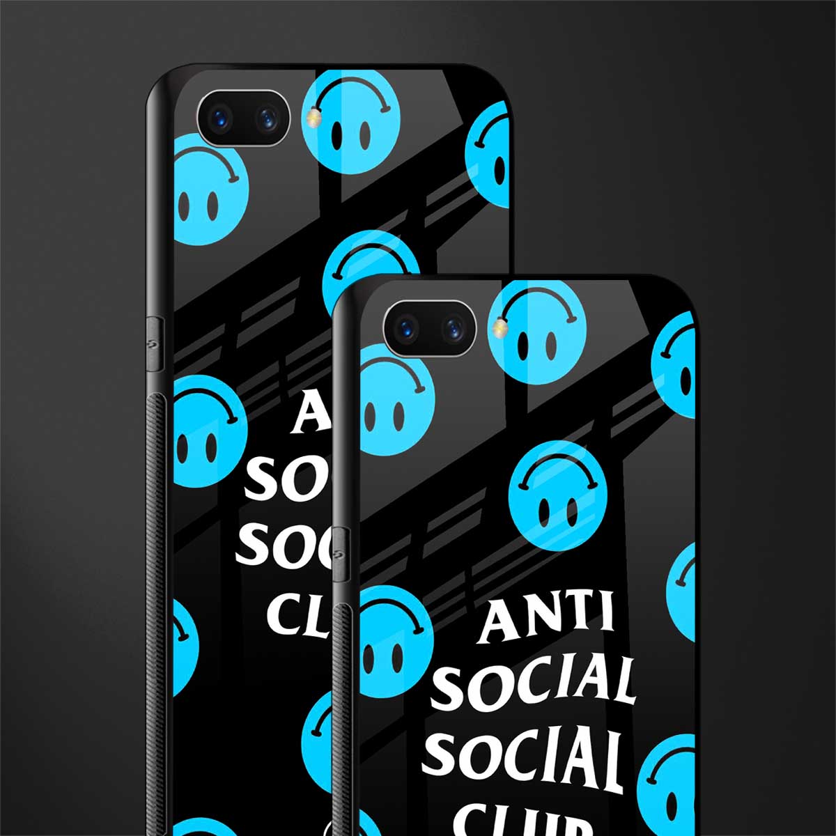 anti social social club x smileys glass case for oppo a3s image-2