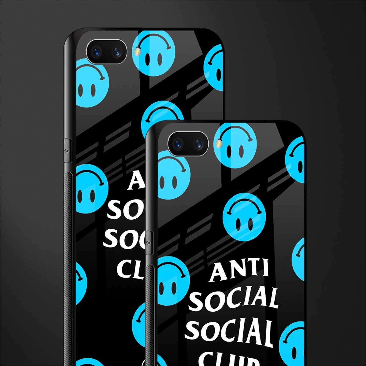 anti social social club x smileys glass case for realme c1 image-2