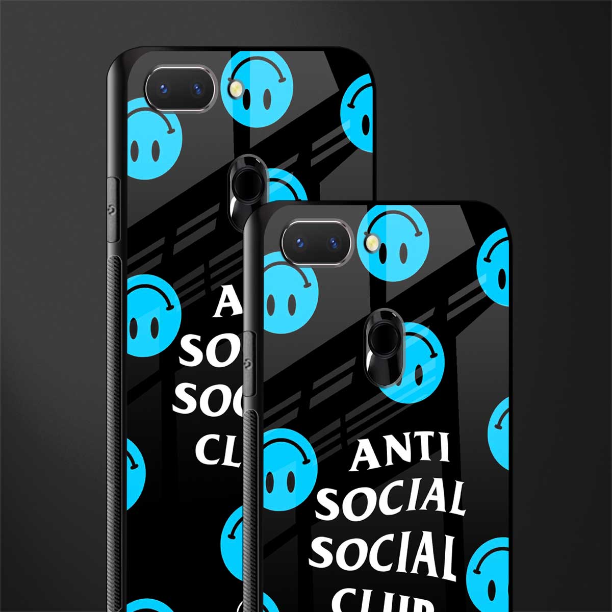 anti social social club x smileys glass case for oppo a5 image-2