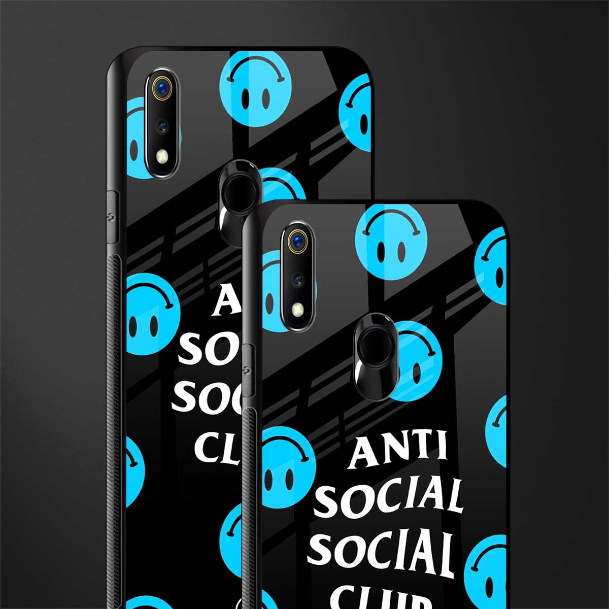 anti social social club x smileys glass case for realme 3 pro image-2