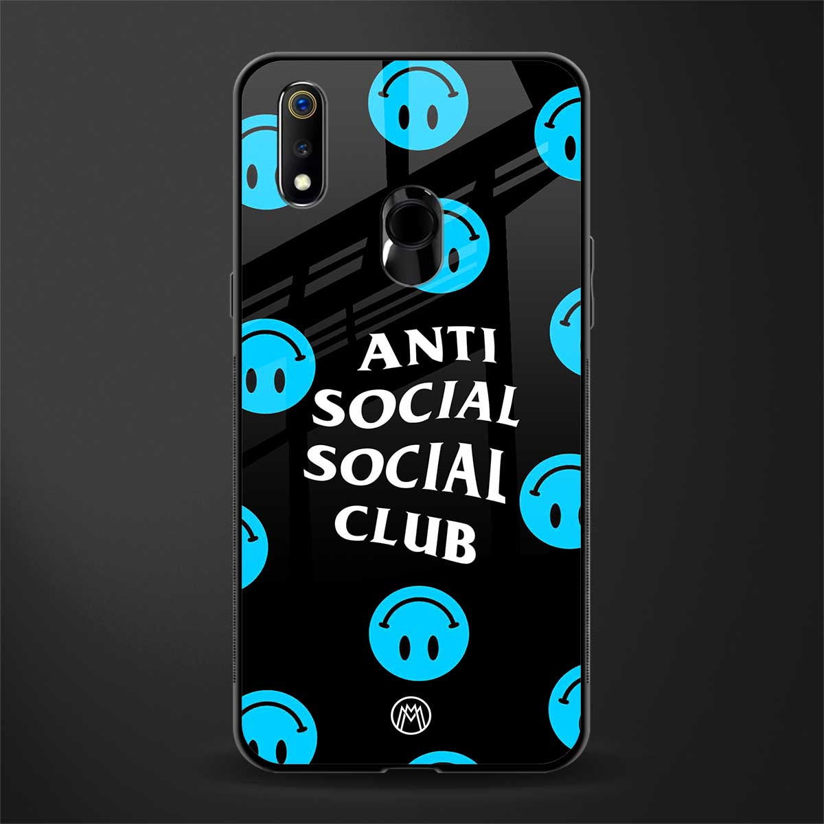 anti social social club x smileys glass case for realme 3i image