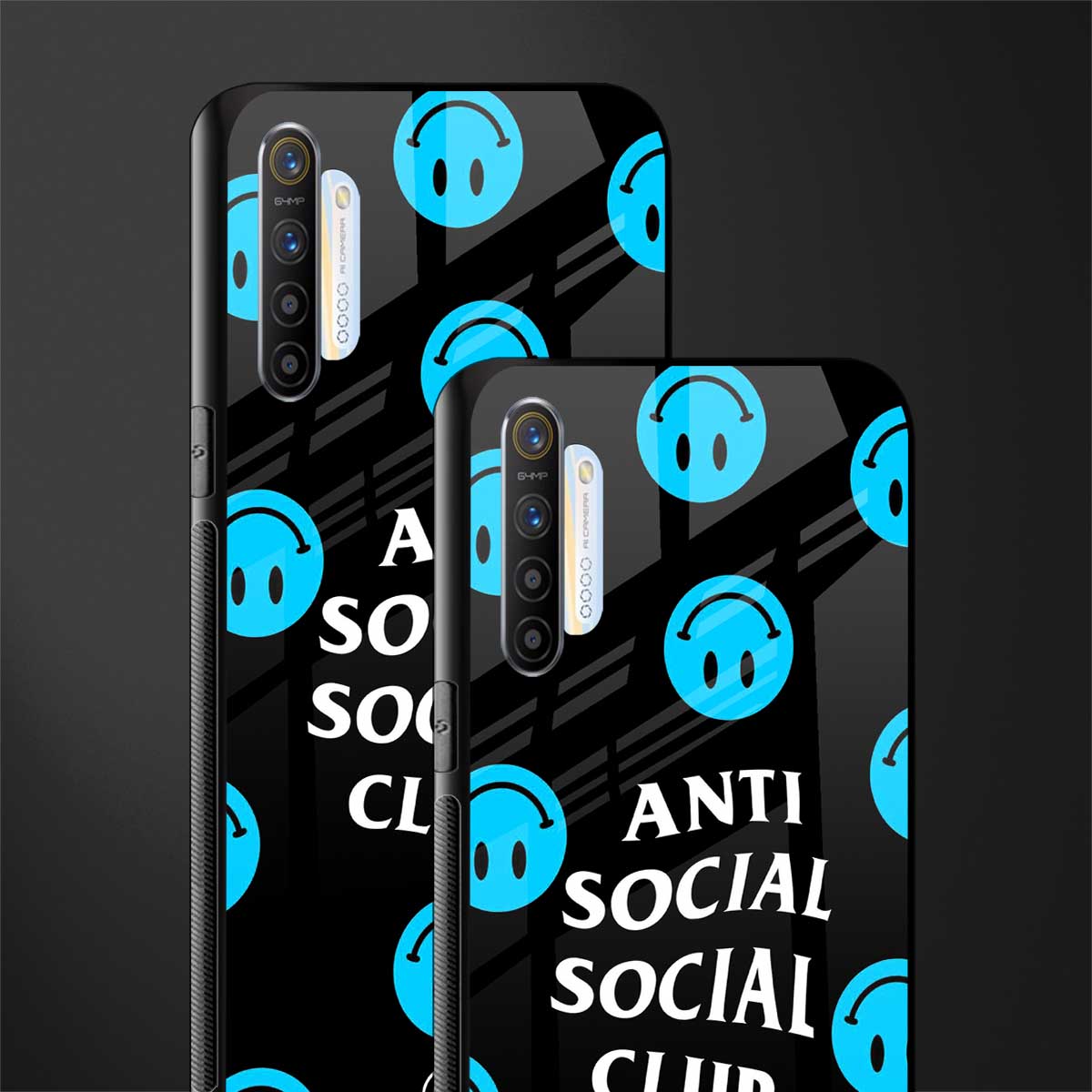 anti social social club x smileys glass case for realme xt image-2