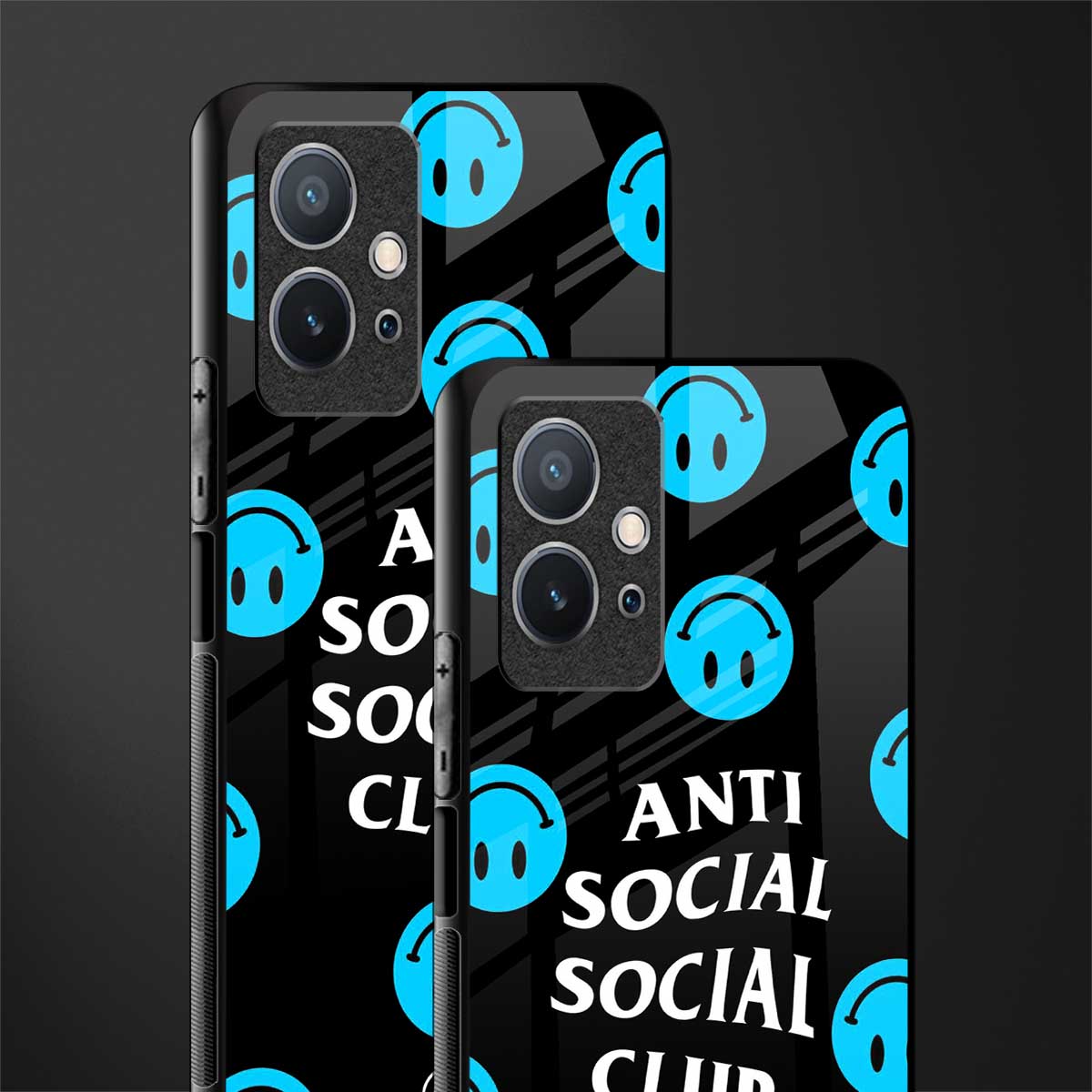 anti social social club x smileys glass case for vivo t1 5g image-2