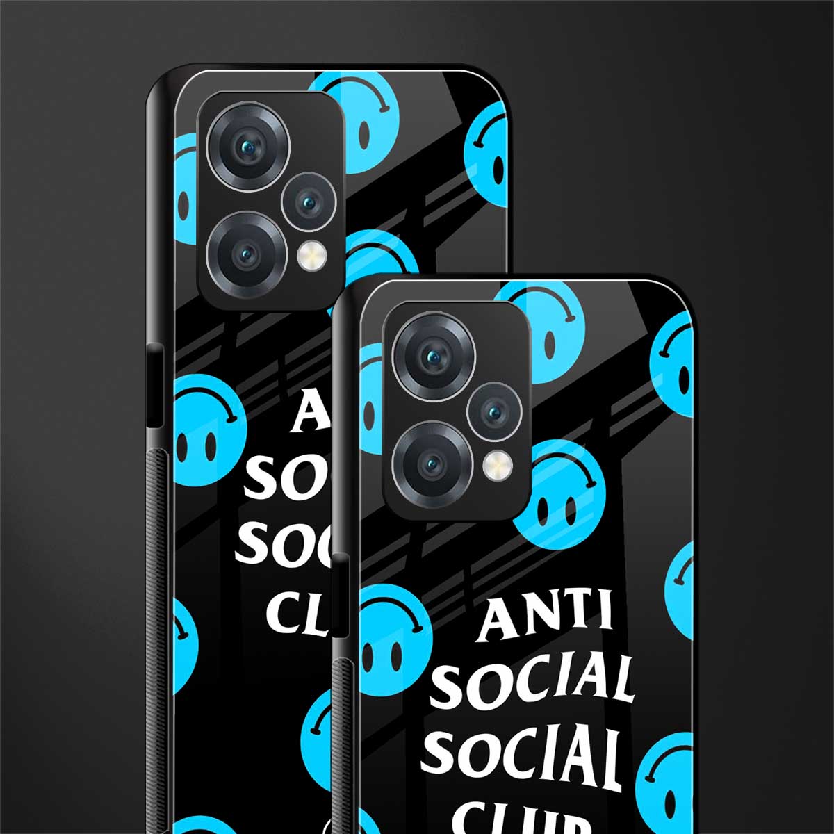 anti social social club x smileys back phone cover | glass case for realme 9 pro 5g