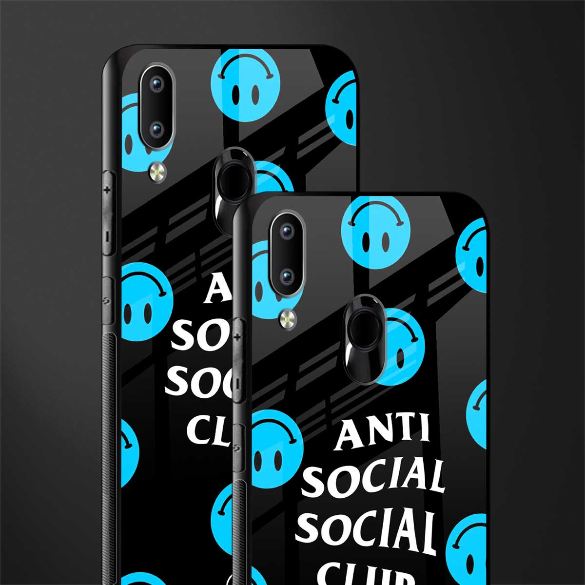 anti social social club x smileys glass case for vivo y91 image-2
