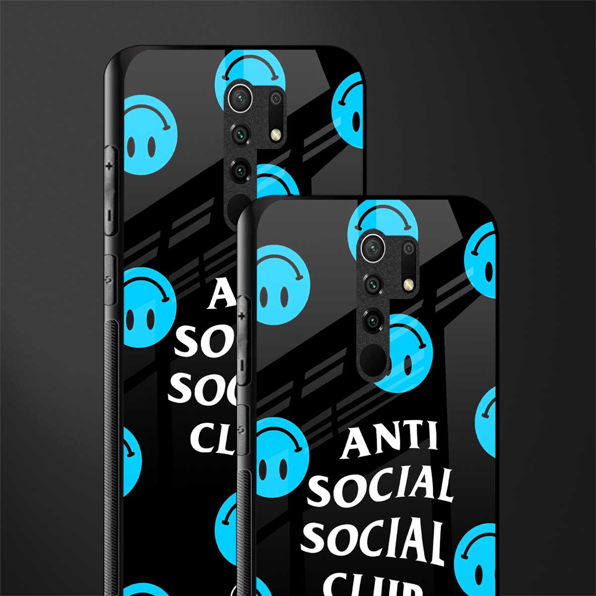 anti social social club x smileys glass case for redmi 9 prime image-2