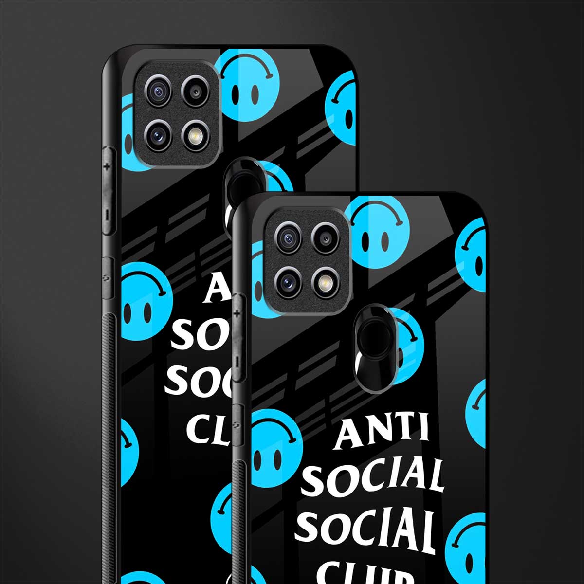 anti social social club x smileys glass case for oppo a15s image-2