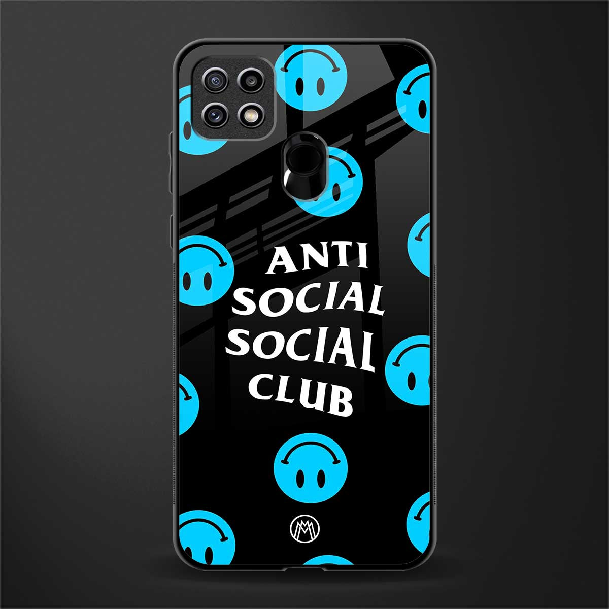 anti social social club x smileys glass case for oppo a15 image