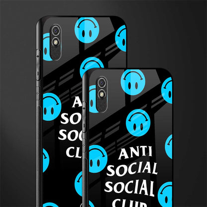 anti social social club x smileys glass case for redmi 9a image-2
